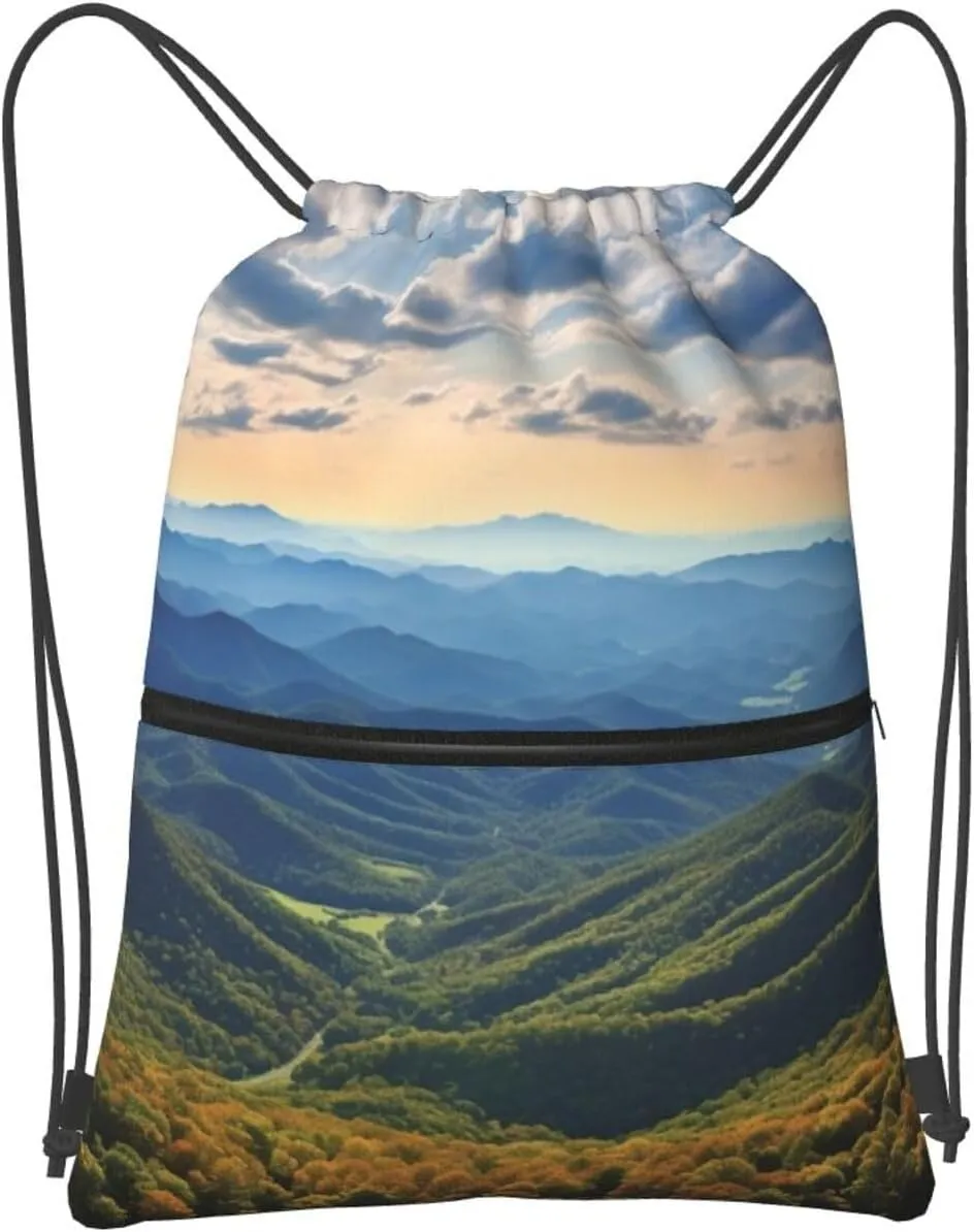 Drawstring Backpack Sports Gym Bag Blue Ridge Parkway Mountains Drawstring Bags Foldable Backpack for Women Men