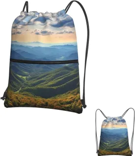 Drawstring Backpack Sports Gym Bag Blue Ridge Parkway Mountains Drawstring Bags Foldable Backpack for Women Men