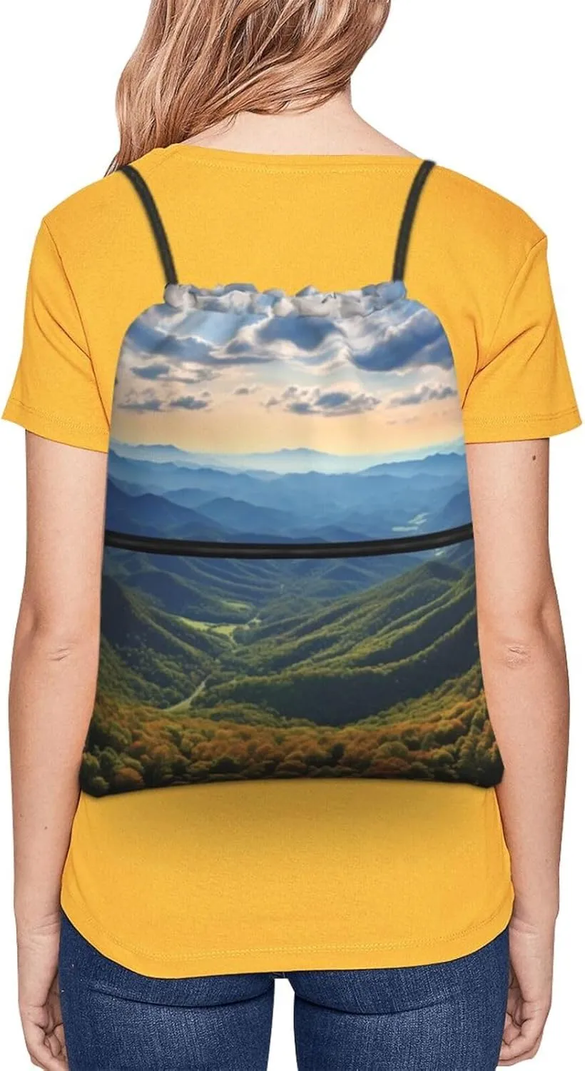 Drawstring Backpack Sports Gym Bag Blue Ridge Parkway Mountains Drawstring Bags Foldable Backpack for Women Men