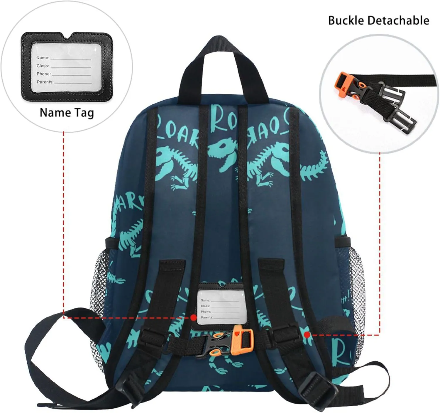 Fisyme Dinosaurs Skeletons Blue Toddler Backpack School Bag Kids Daypack for Kindergarten Preschool Nursery Girls Boys, S
