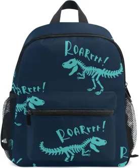 Fisyme Dinosaurs Skeletons Blue Toddler Backpack School Bag Kids Daypack for Kindergarten Preschool Nursery Girls Boys, S