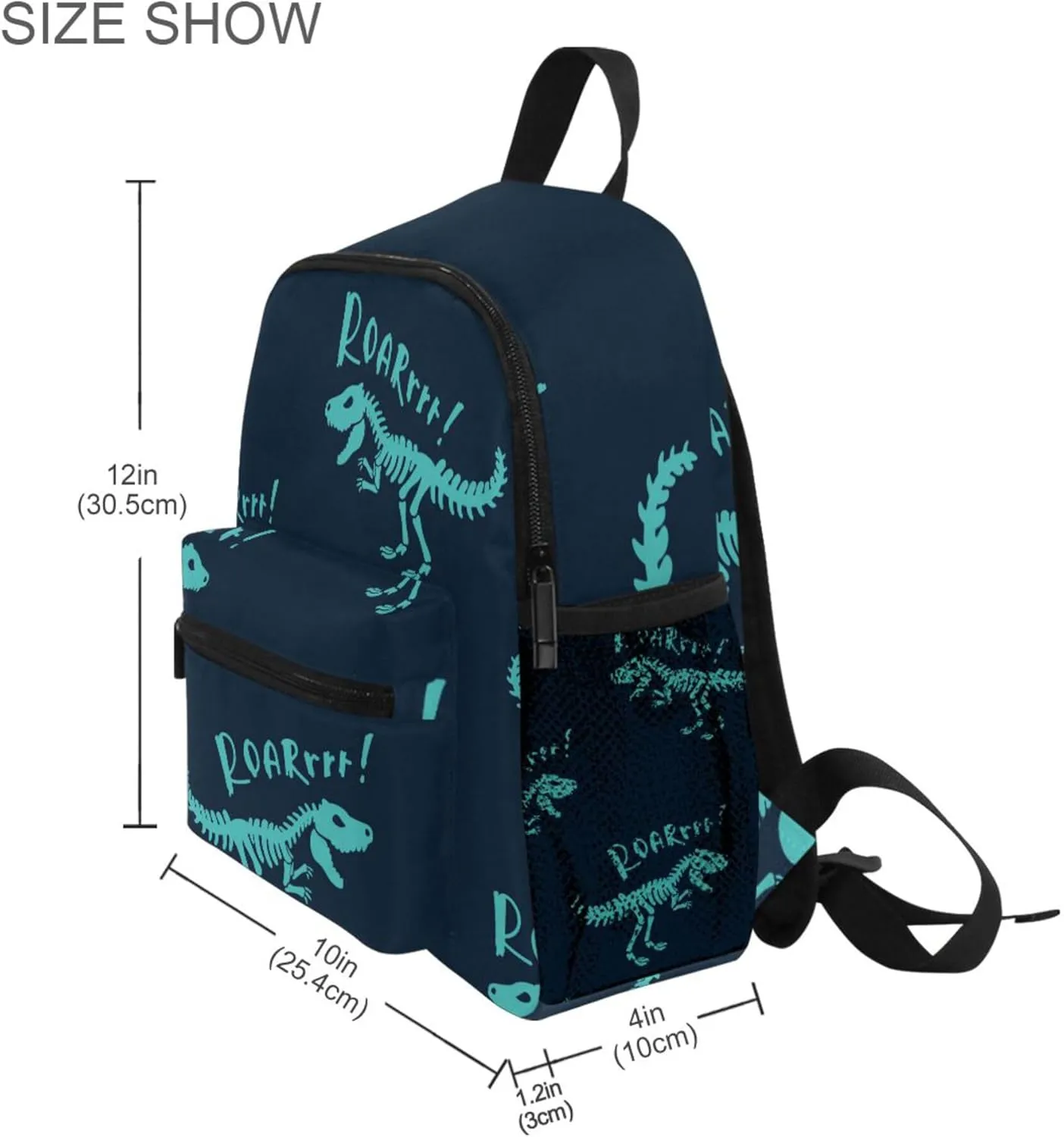 Fisyme Dinosaurs Skeletons Blue Toddler Backpack School Bag Kids Daypack for Kindergarten Preschool Nursery Girls Boys, S