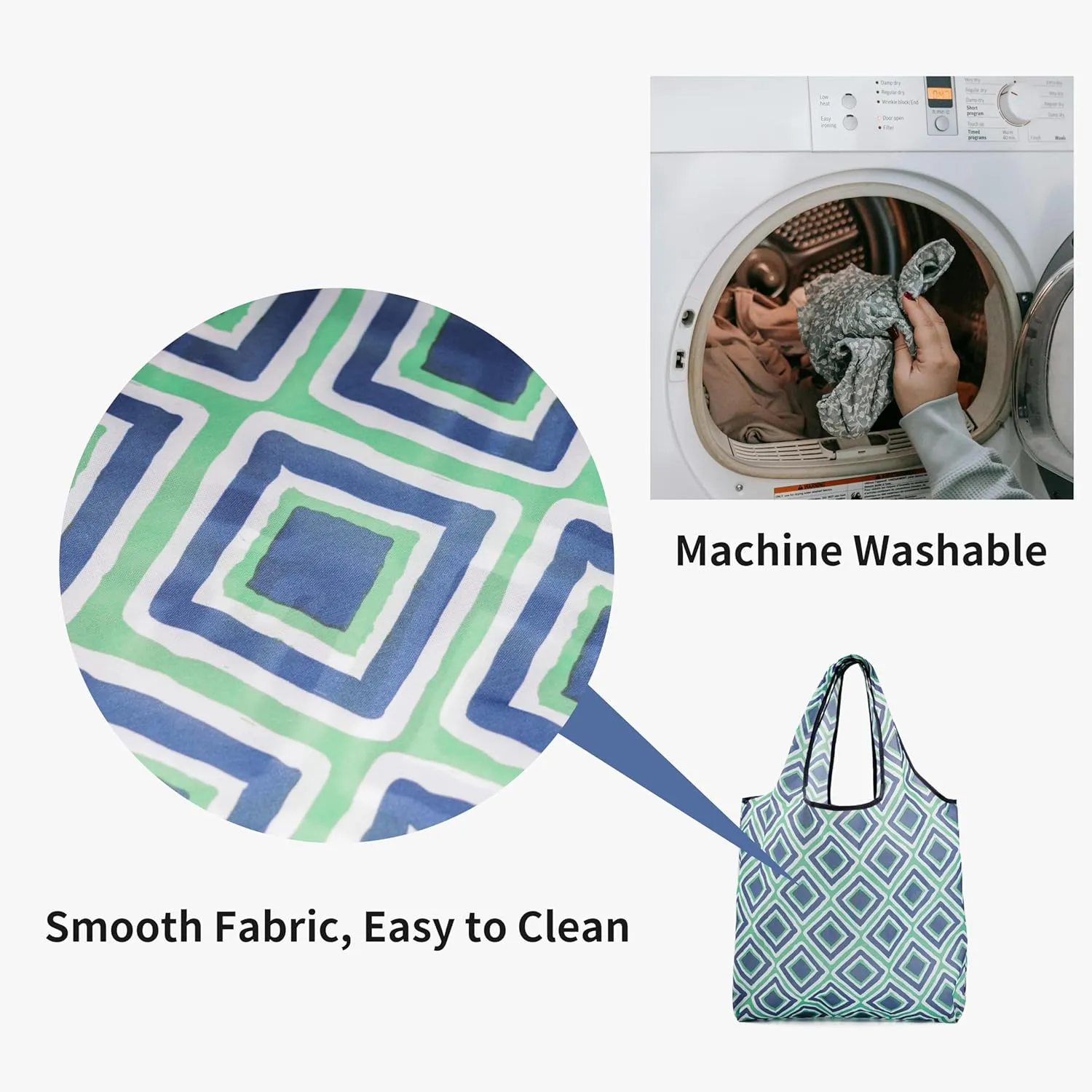 Foldable Reusable Shopping Grocery Bags, Lightweight, Washable, Cute Packable Polyester Tote Bag