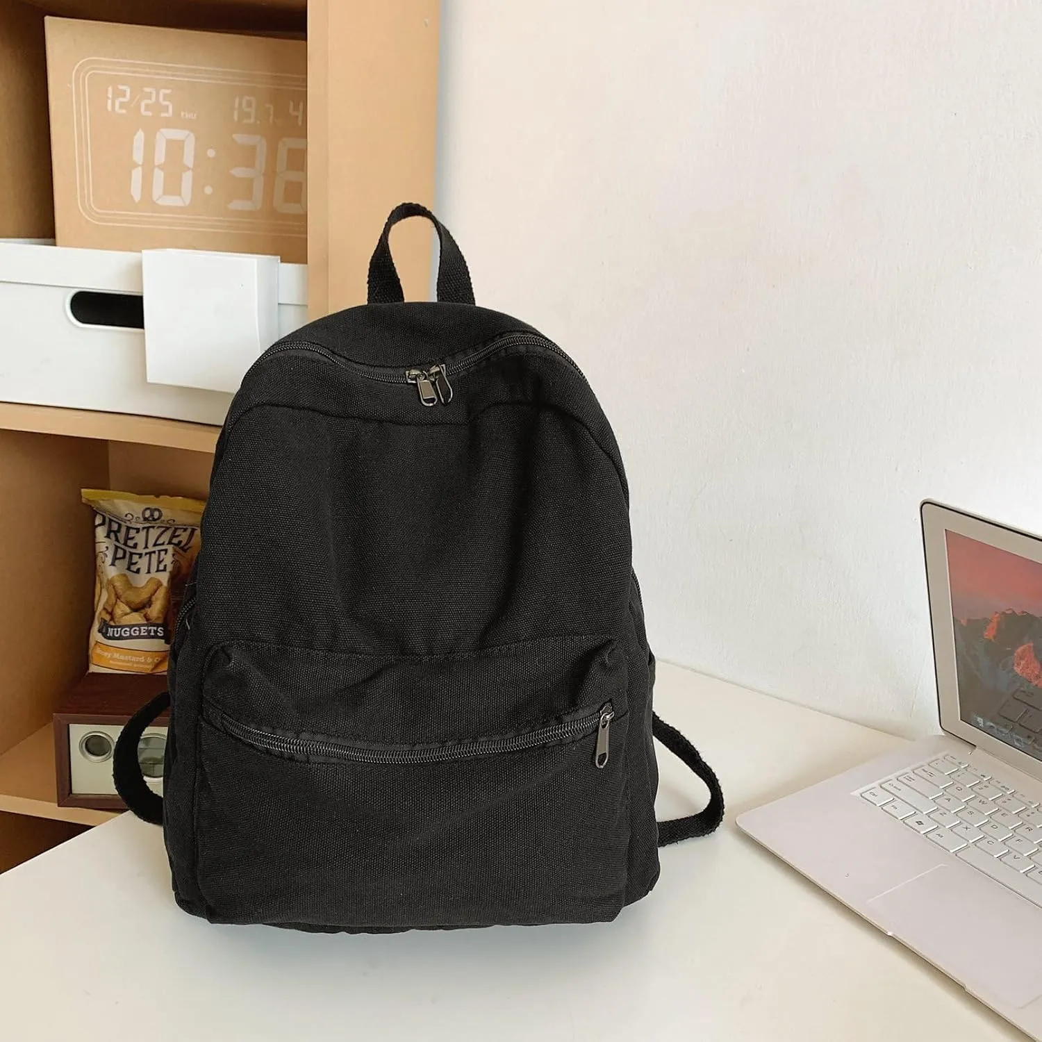 GAXOS Mini Backpack Purse for Women Canvas Cute Small Backpack Purse for Girls Aesthetic Vintage Travel Backpack Black