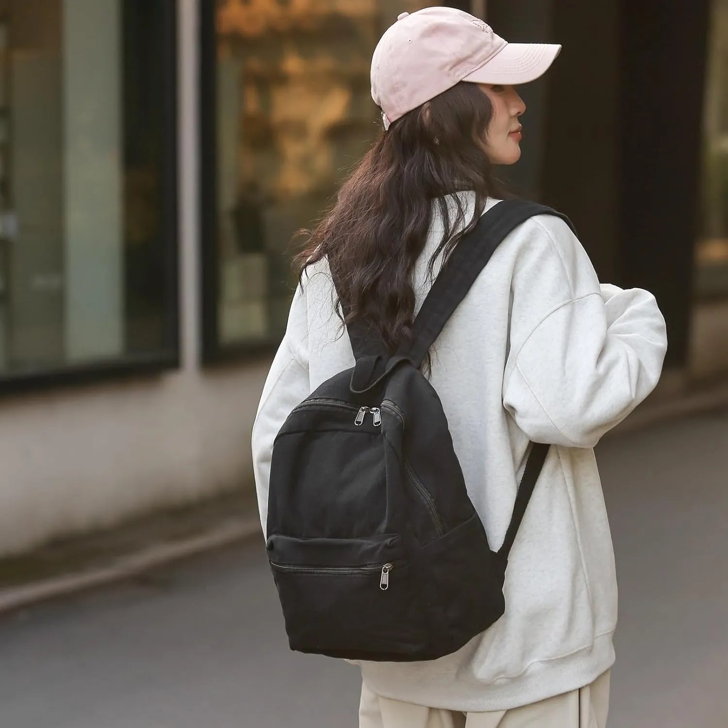 GAXOS Mini Backpack Purse for Women Canvas Cute Small Backpack Purse for Girls Aesthetic Vintage Travel Backpack Black