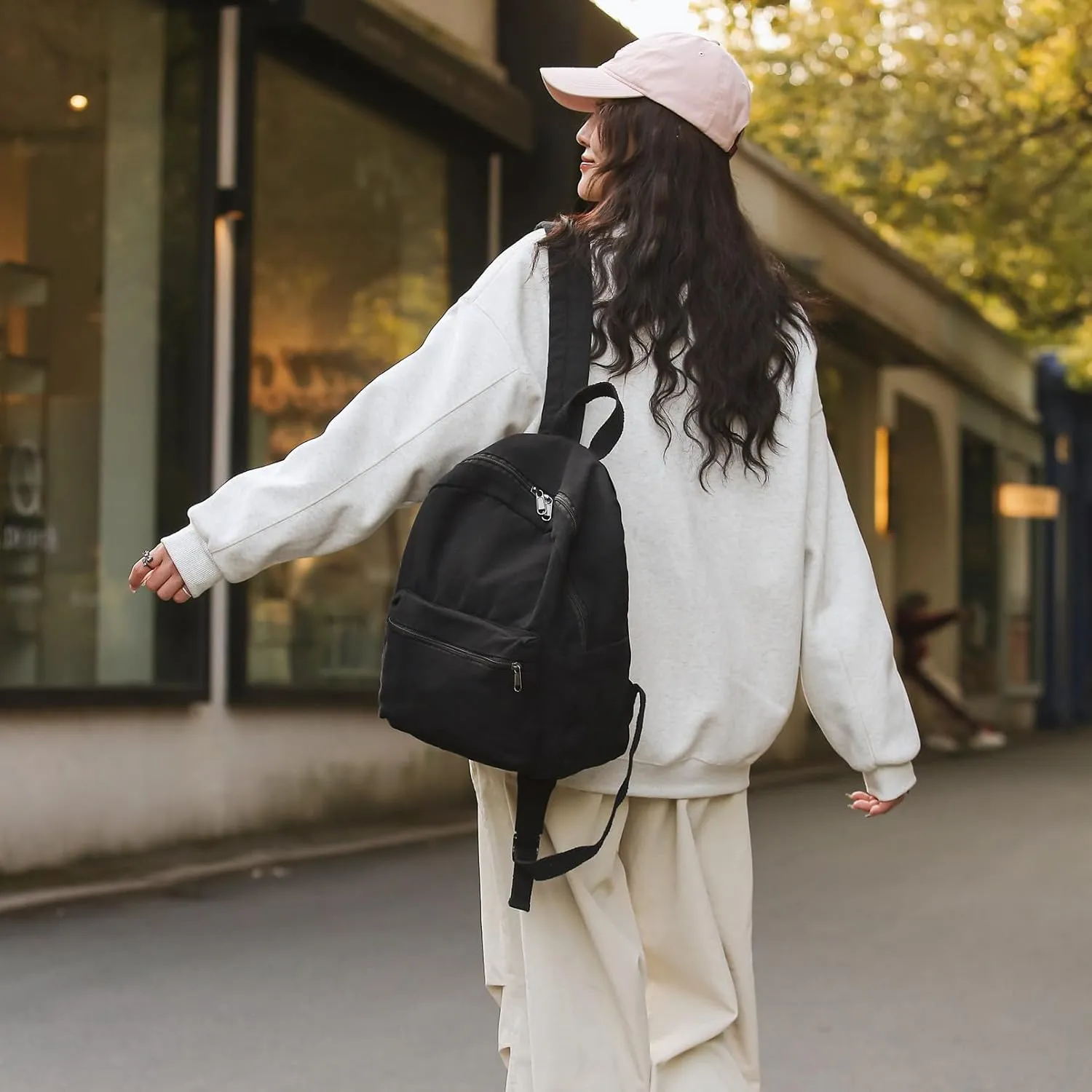 GAXOS Mini Backpack Purse for Women Canvas Cute Small Backpack Purse for Girls Aesthetic Vintage Travel Backpack Black