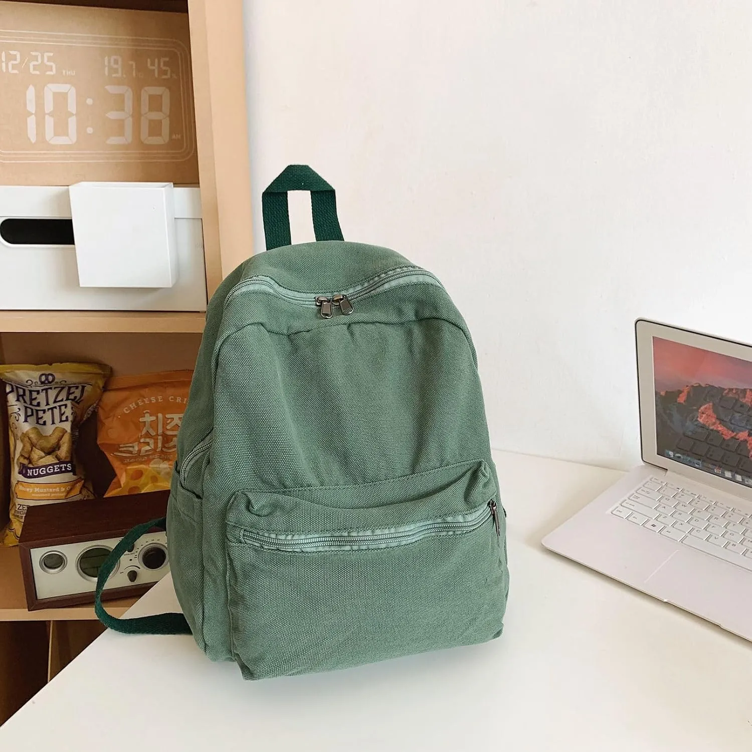 GAXOS Mini Backpack Purse for Women Canvas Cute Small Backpack Purse for Girls Aesthetic Vintage Travel Backpack Green