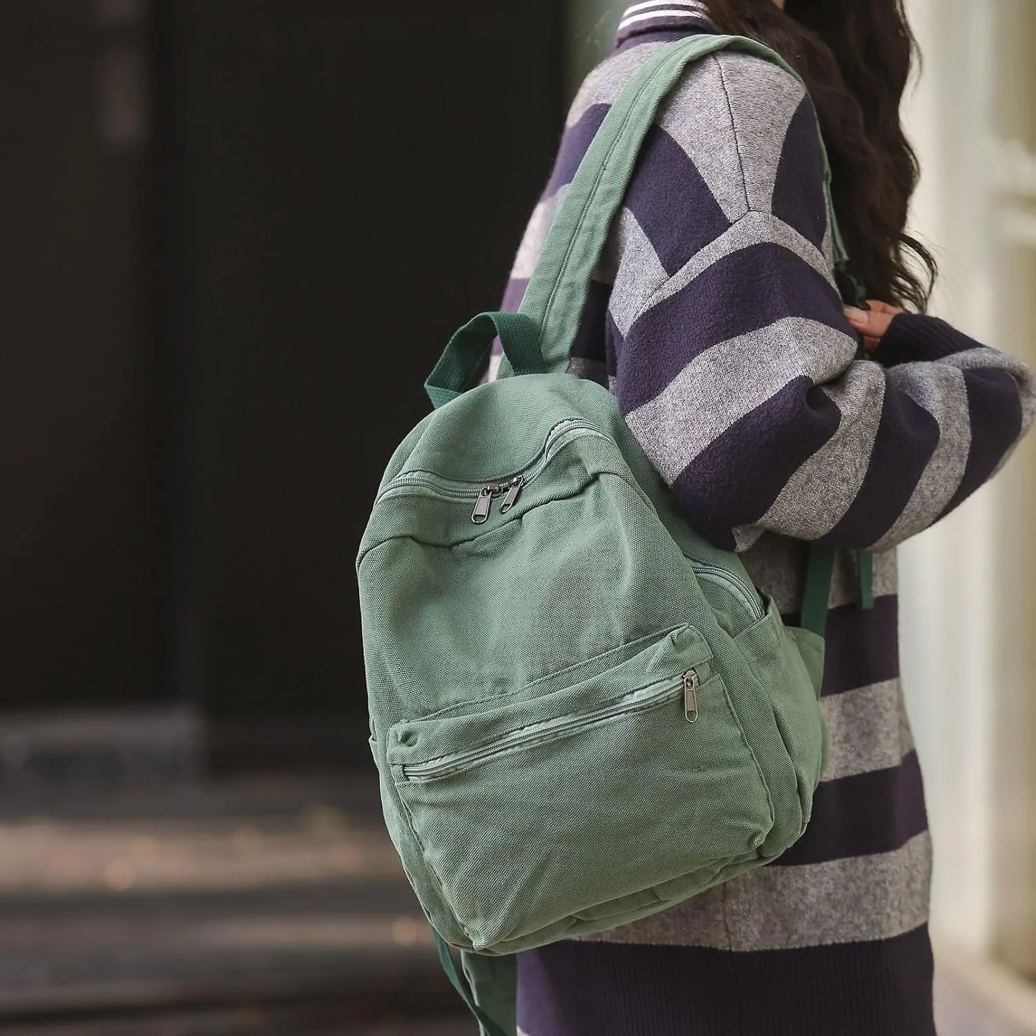 GAXOS Mini Backpack Purse for Women Canvas Cute Small Backpack Purse for Girls Aesthetic Vintage Travel Backpack Green