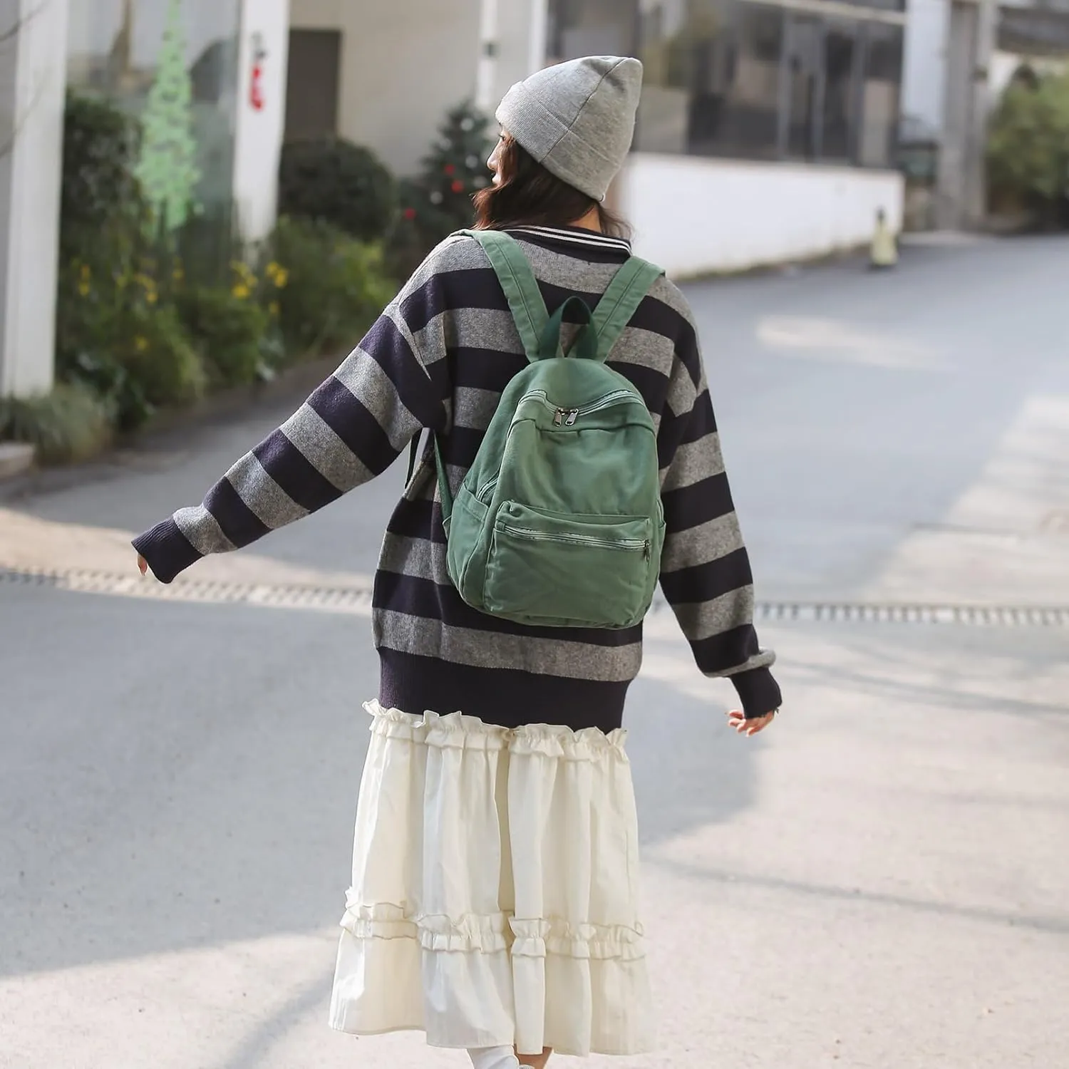 GAXOS Mini Backpack Purse for Women Canvas Cute Small Backpack Purse for Girls Aesthetic Vintage Travel Backpack Green