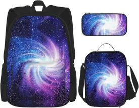 Glaxy print 3-Piece Casual Backpack Set (Backpack   Waist Bag   Small Pouch), Unisex Daypack