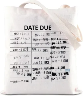 JNIAP Date due Vintage Library Grocery Bag Librarian Tote Bag Bookish Reader Gift