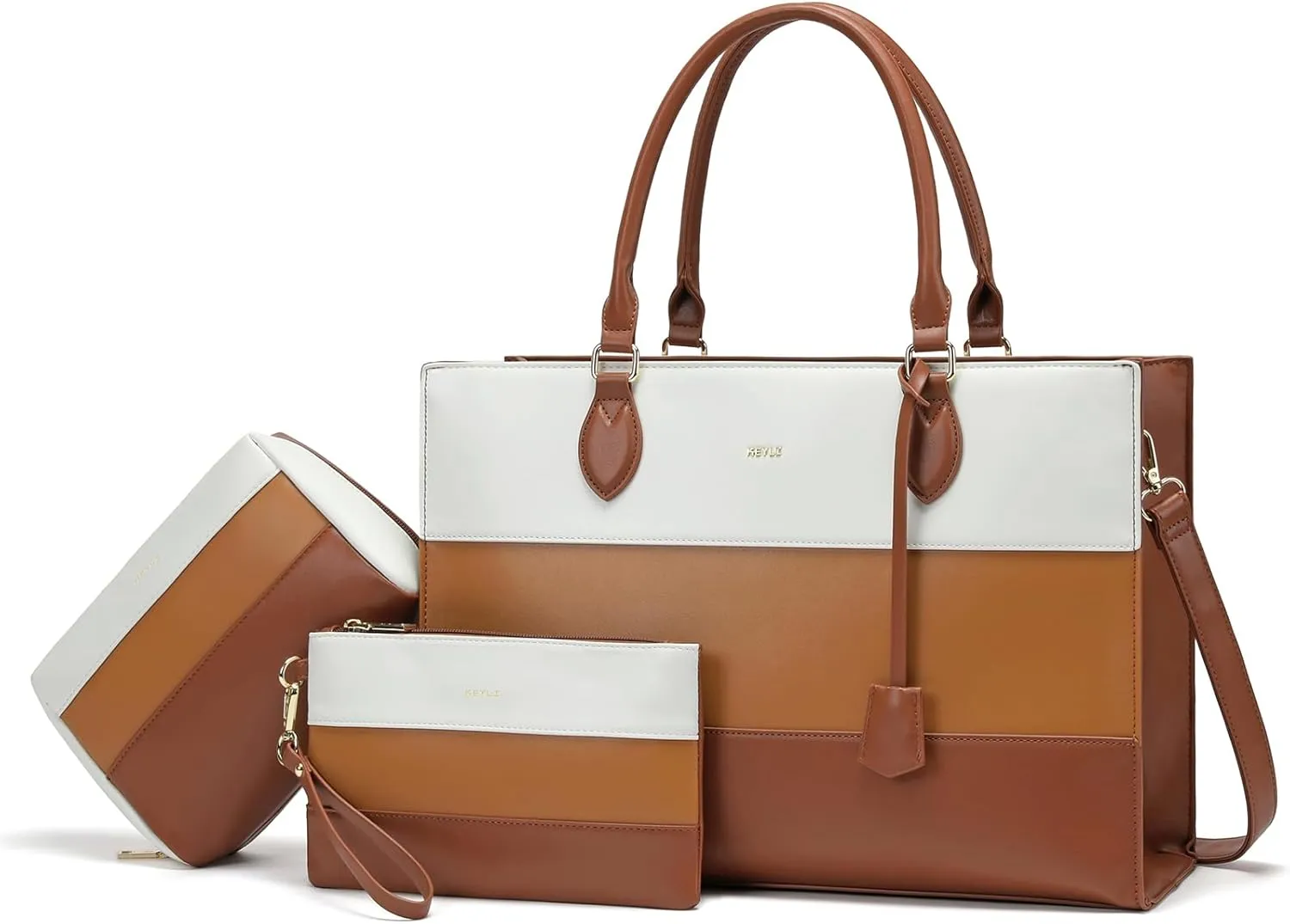 Keyli 3pcs Set Laptop Bag for Women,15.6 Inch Work Tote Bags Waterproof Leather Business Computer Briefcase Shoulder Handbag