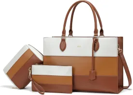 Keyli 3pcs Set Laptop Bag for Women,15.6 Inch Work Tote Bags Waterproof Leather Business Computer Briefcase Shoulder Handbag