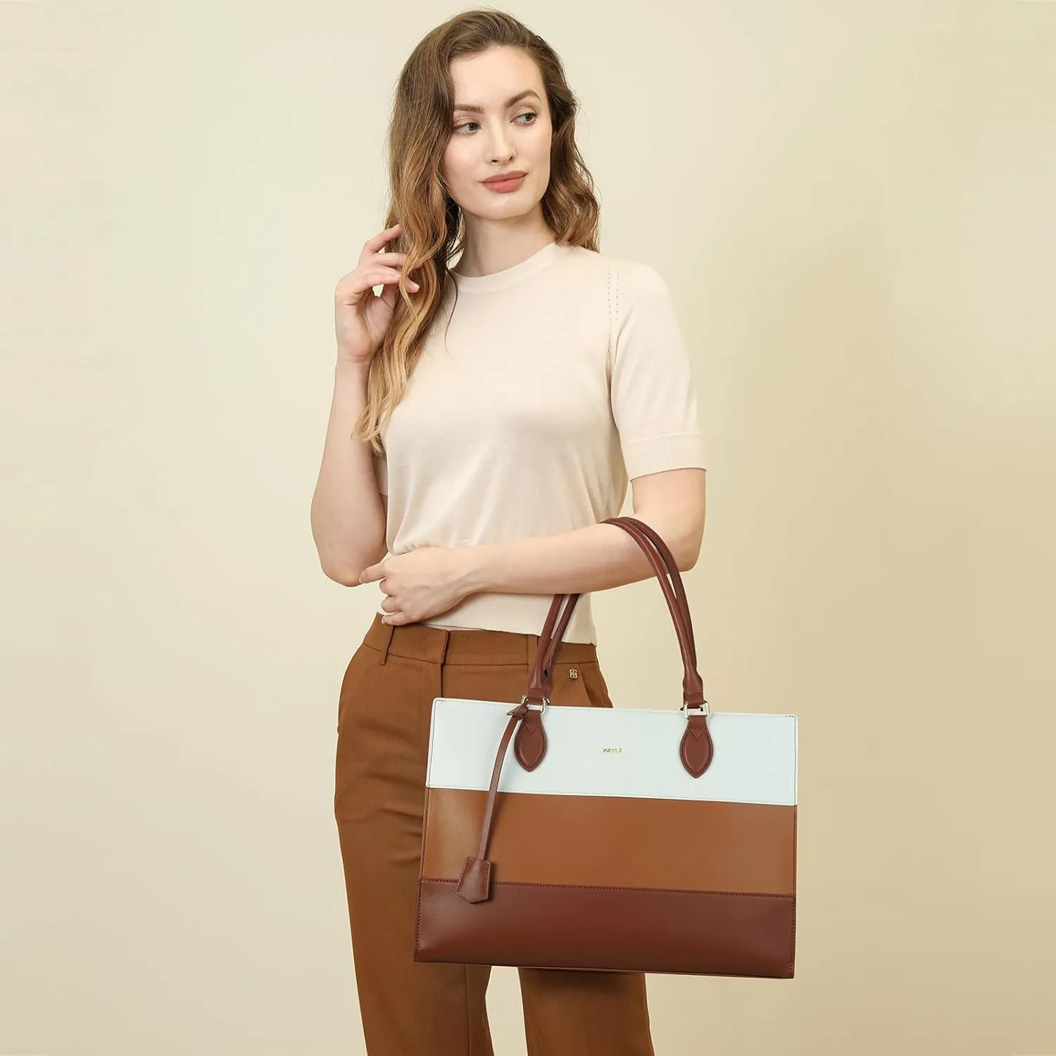 Keyli 3pcs Set Laptop Bag for Women,15.6 Inch Work Tote Bags Waterproof Leather Business Computer Briefcase Shoulder Handbag