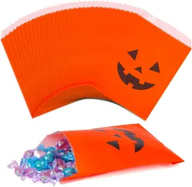 Kolewo4ever 100 pieces Halloween Pumkin Bags Halloween Treats Bags Halloween Paper Bags Pumkin Color Bags Jack-O-Lantern Pumpkin Candy Bags