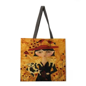 Ladies casual bags printed bags folk girls outdoor shoulder bags ladies handbags foldable shopping bags