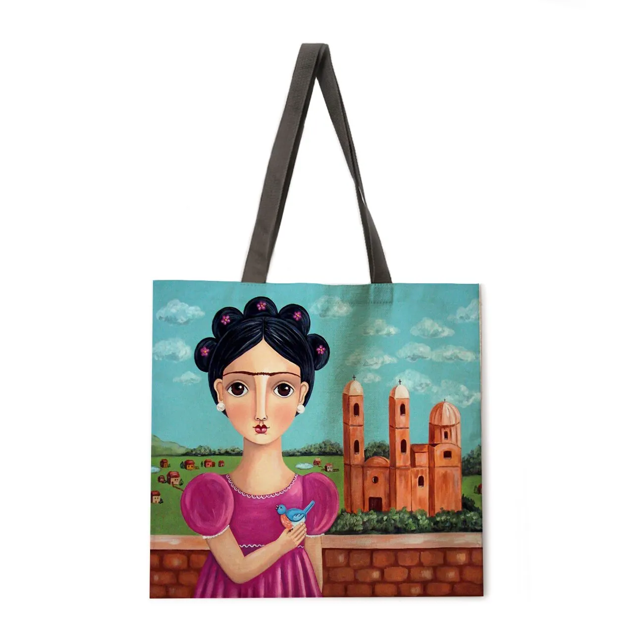 Ladies casual bags printed bags folk girls outdoor shoulder bags ladies handbags foldable shopping bags