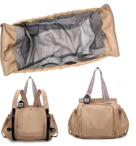 Large Capacity Versatile Travel Backpack for Women,Transformable Nylon Cradle Bag,Foldable Waterproof Pack,Travel & Shopping Bag with 15 Pockets,Multi-Functional Diaper Bag, khaki