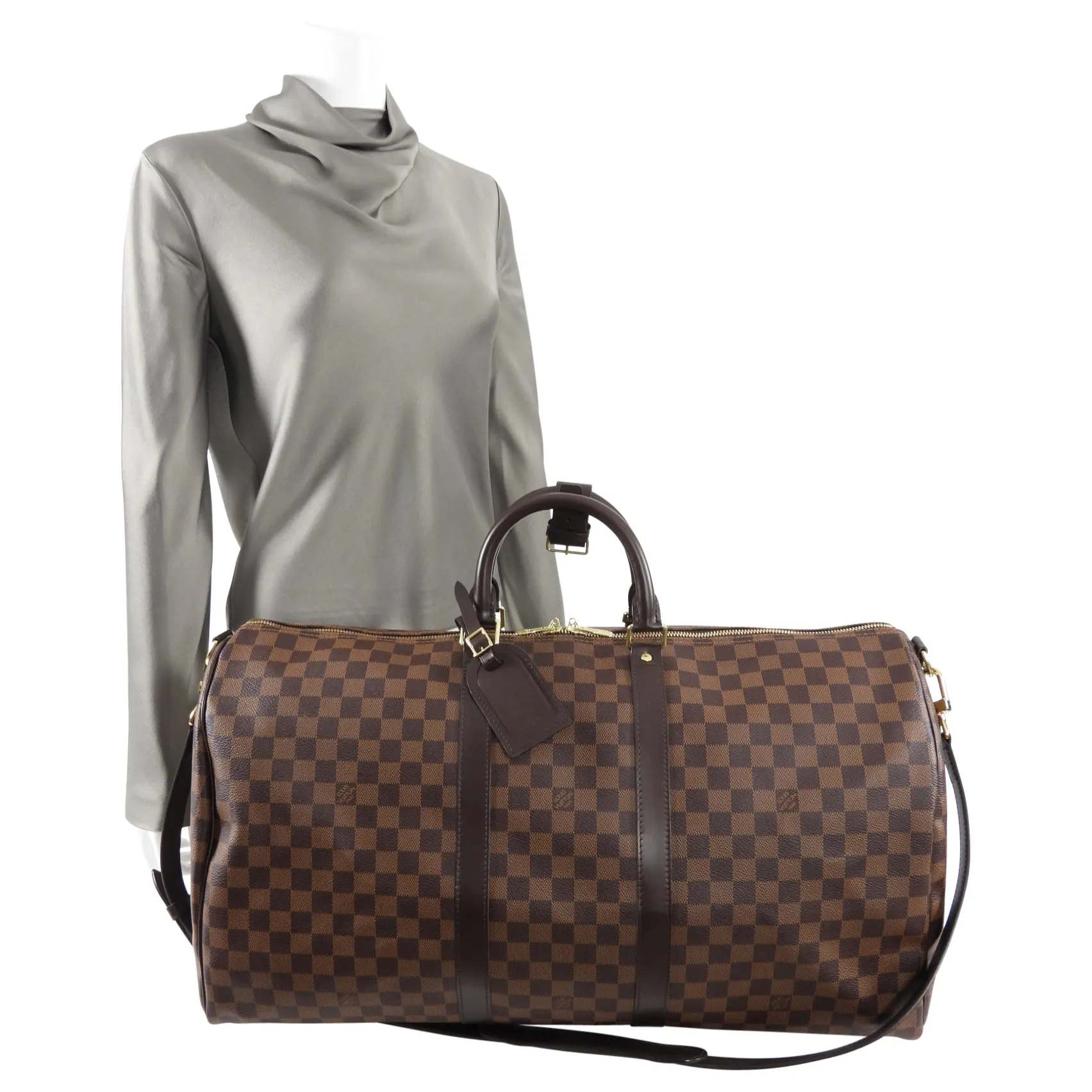 Louis Vuitton Damier Ebene Travel Duffle Bag Keepall 55