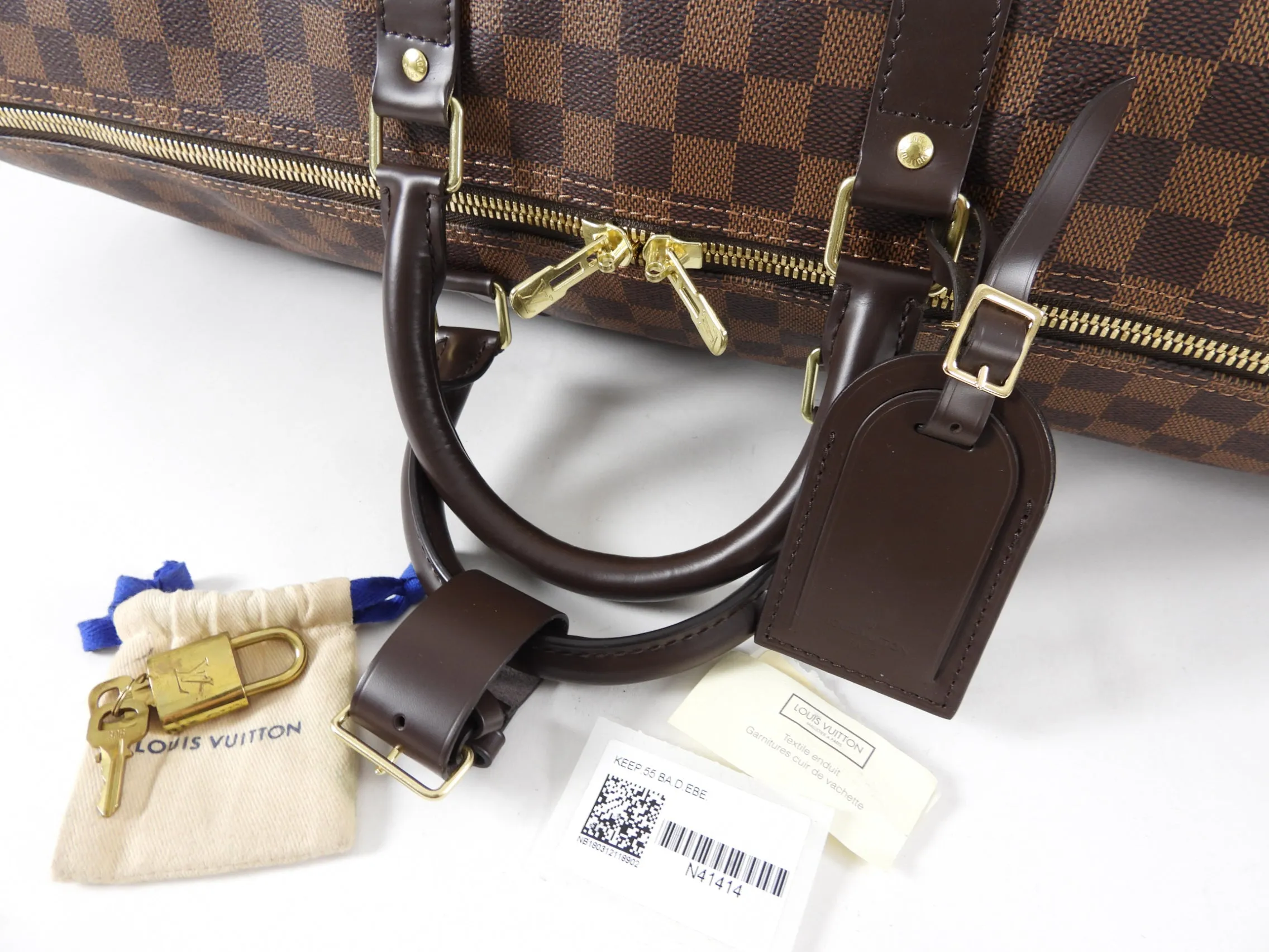 Louis Vuitton Damier Ebene Travel Duffle Bag Keepall 55