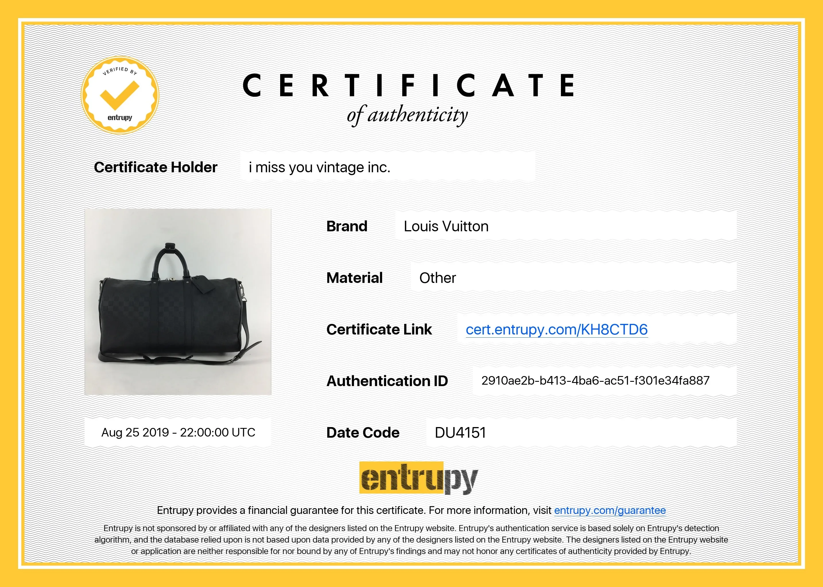 Louis Vuitton Damier Infini Black Keepall Bandouliere 45