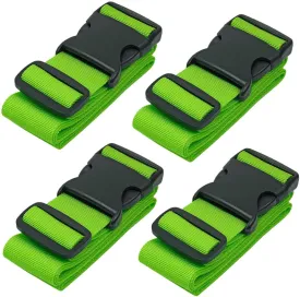 Luggage Straps for Suitcases - TSA Approved - Green, 4 PK - Premium Nylon Belts for Suitcase, Briefcase & Travel Bag - Adjustable Strap Length 46" - 78"