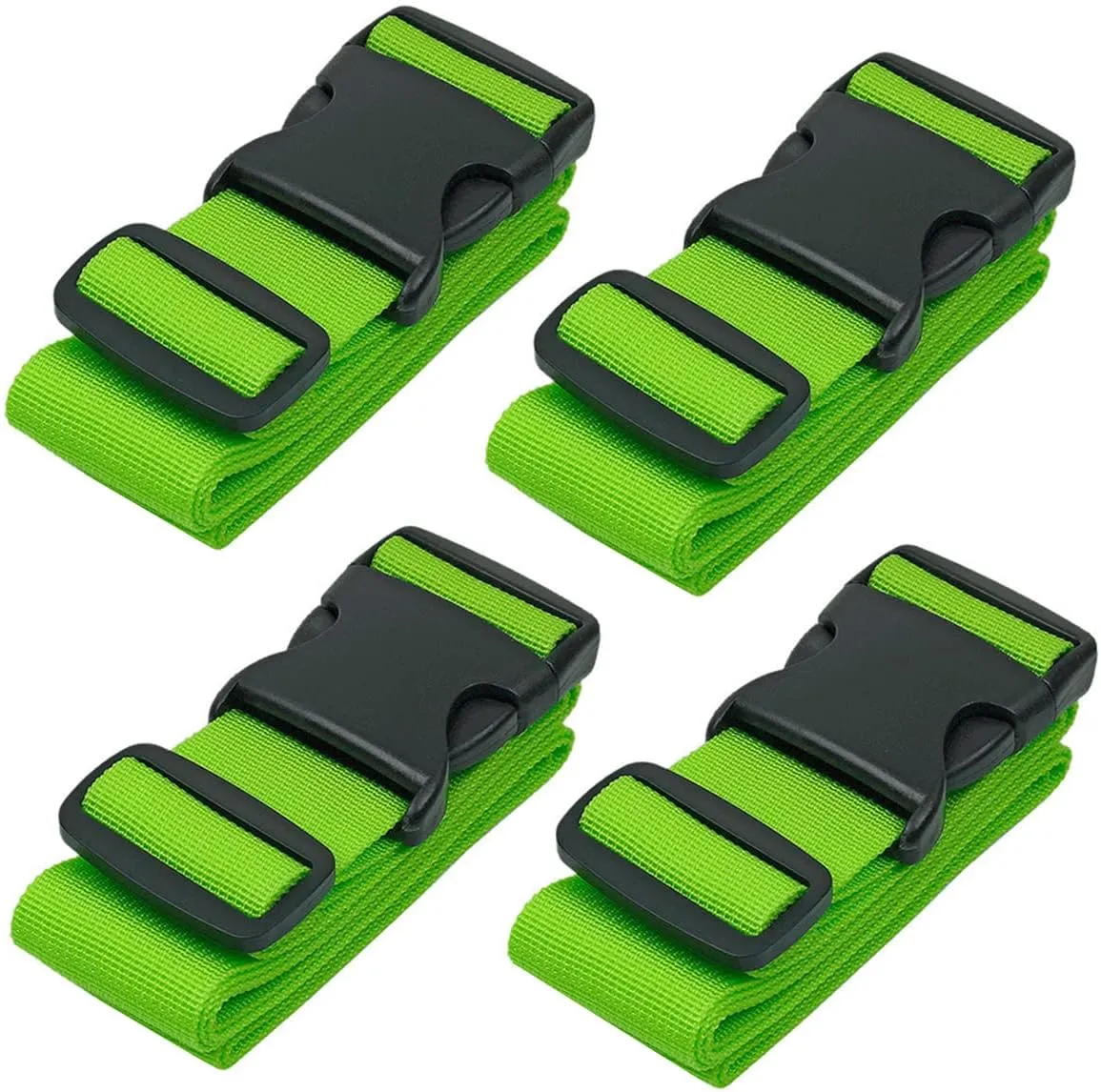 Luggage Straps for Suitcases - TSA Approved - Green, 4 PK - Premium Nylon Belts for Suitcase, Briefcase & Travel Bag - Adjustable Strap Length 46" - 78"