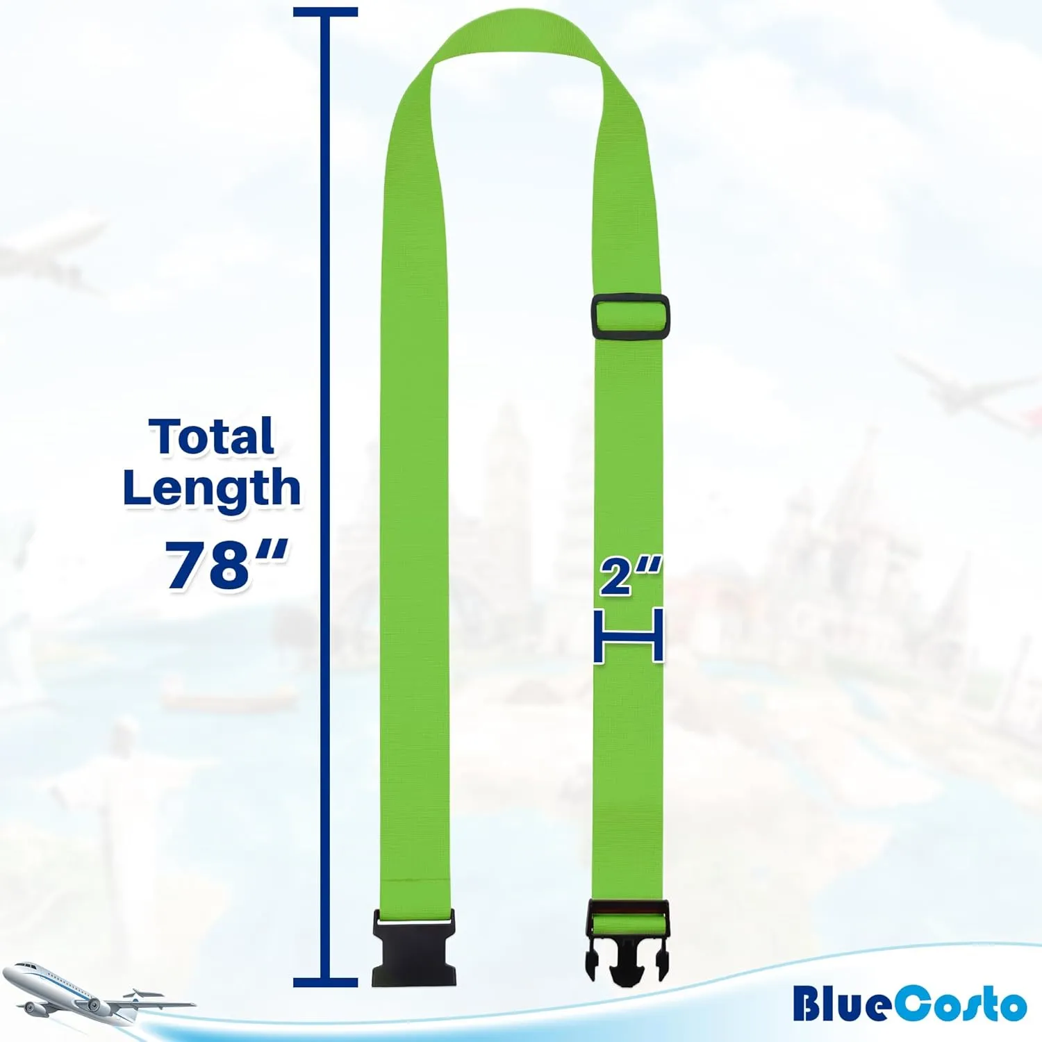 Luggage Straps for Suitcases - TSA Approved - Green, 4 PK - Premium Nylon Belts for Suitcase, Briefcase & Travel Bag - Adjustable Strap Length 46" - 78"