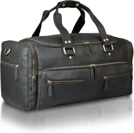 Luxorro Full Grain Leather Duffel Bag for Men - Carry On, Mens Duffle for Traveling, Overnight Travel Duffel Bags, 22 Inch Cabin Bag for Air Travel, Black