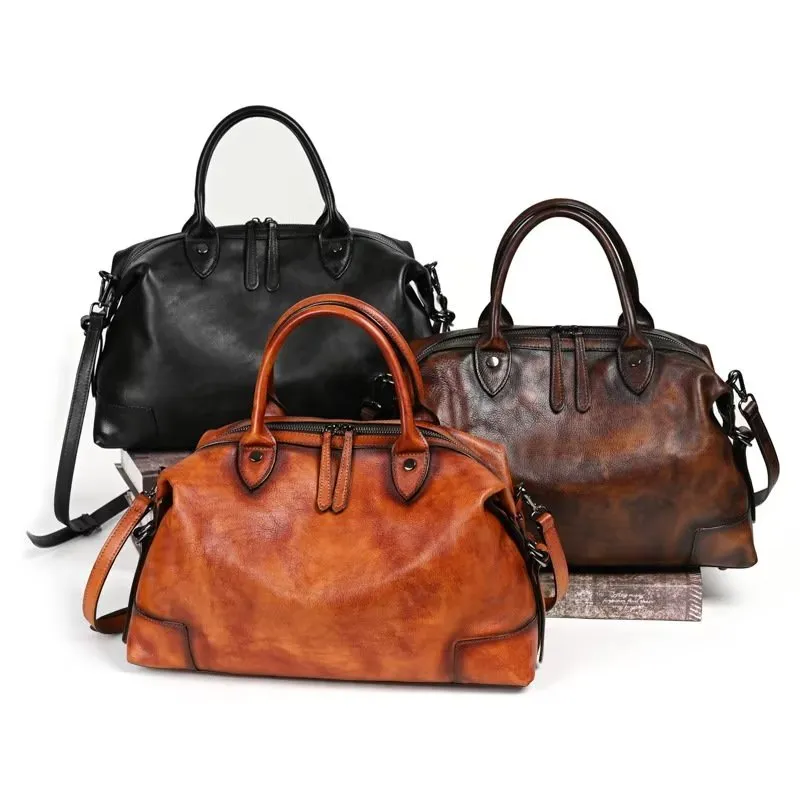 Luxury Cow Leather Retro Patterned Casual Tote