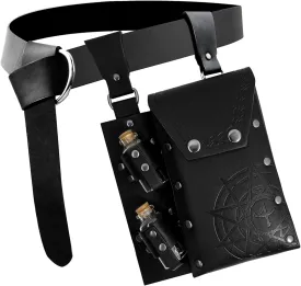Medieval Alchemy Faux Leather Belt Bag with, Fantasy Wizard Renaissance Waist Pouches for Halloween Cosplay Costume