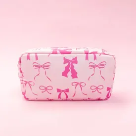 MediumPink Bows Nylon Cosmetic Zipper Bag