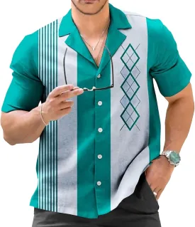 Men's Trendy Bowling Short Sleeve Shirts Male Vintage Casual Bowlings Shirt Casual Bowlings Shirt for Men