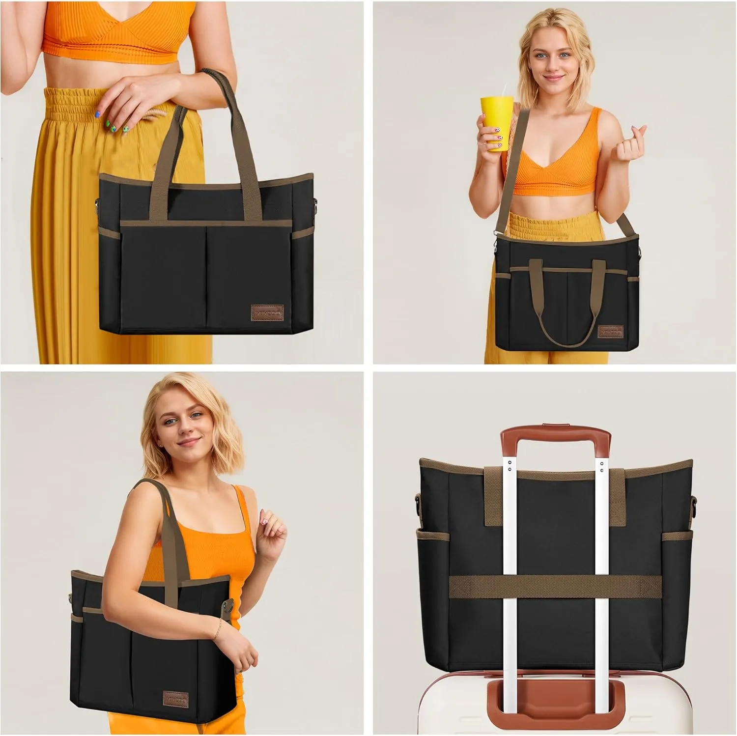 MIYCOO Beach Bag, Tote Bag for Women with Trolley Sleeve Large Canvas Tote Bag Waterproof Sandproof for Travel Work Gym