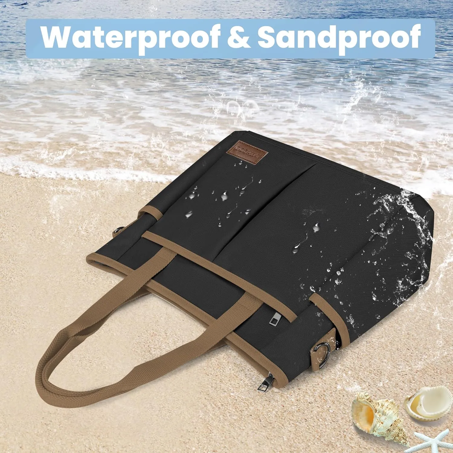 MIYCOO Beach Bag, Tote Bag for Women with Trolley Sleeve Large Canvas Tote Bag Waterproof Sandproof for Travel Work Gym