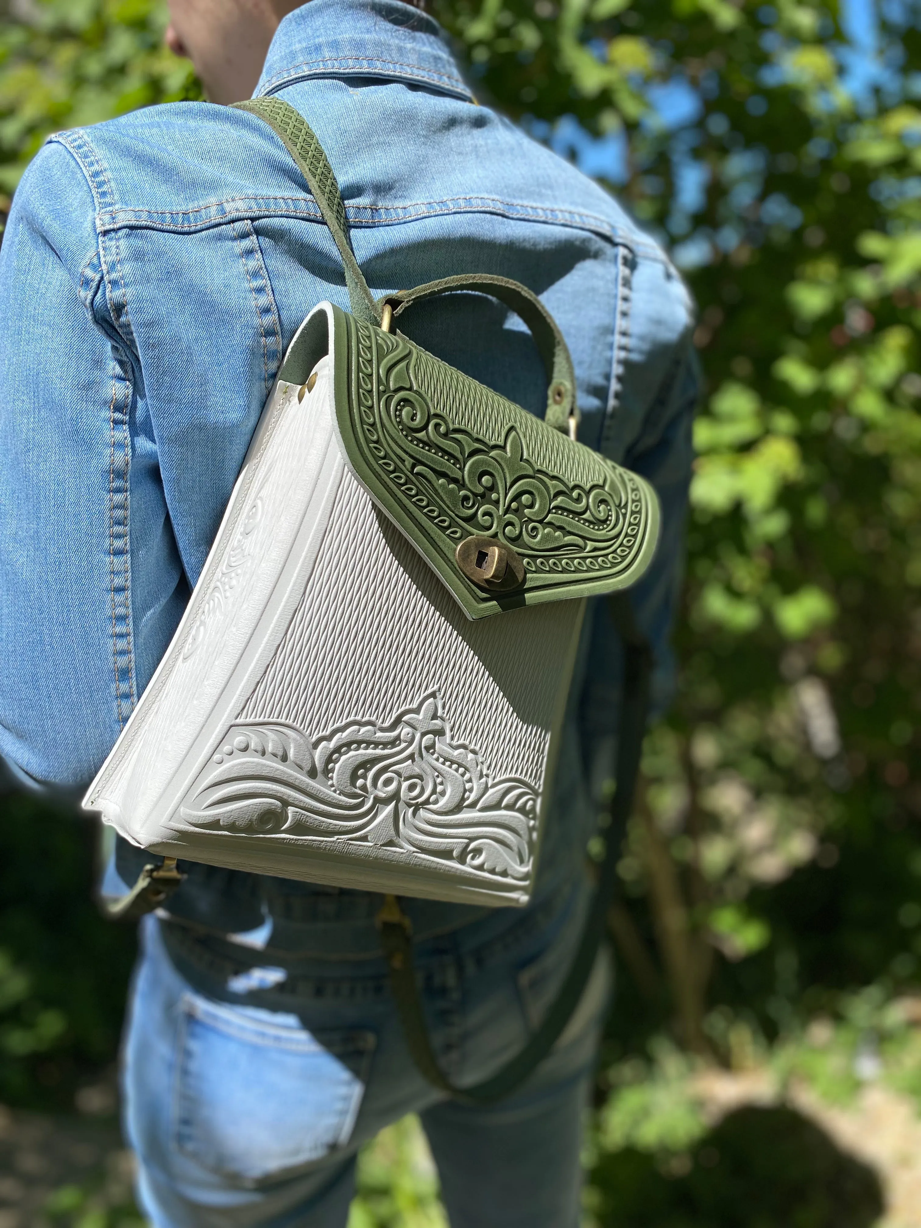 Olive&White Leather Backpack Handmade