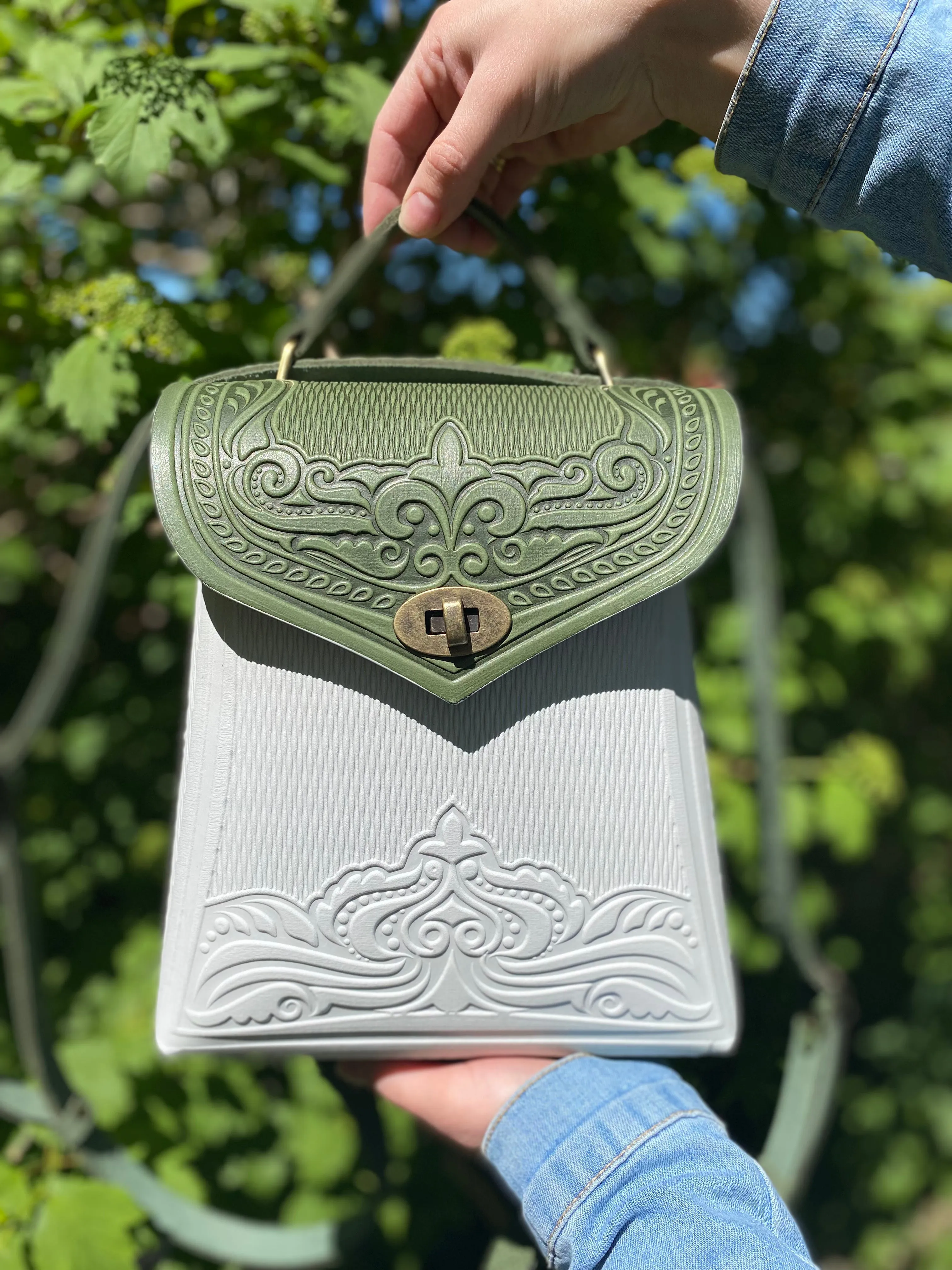 Olive&White Leather Backpack Handmade