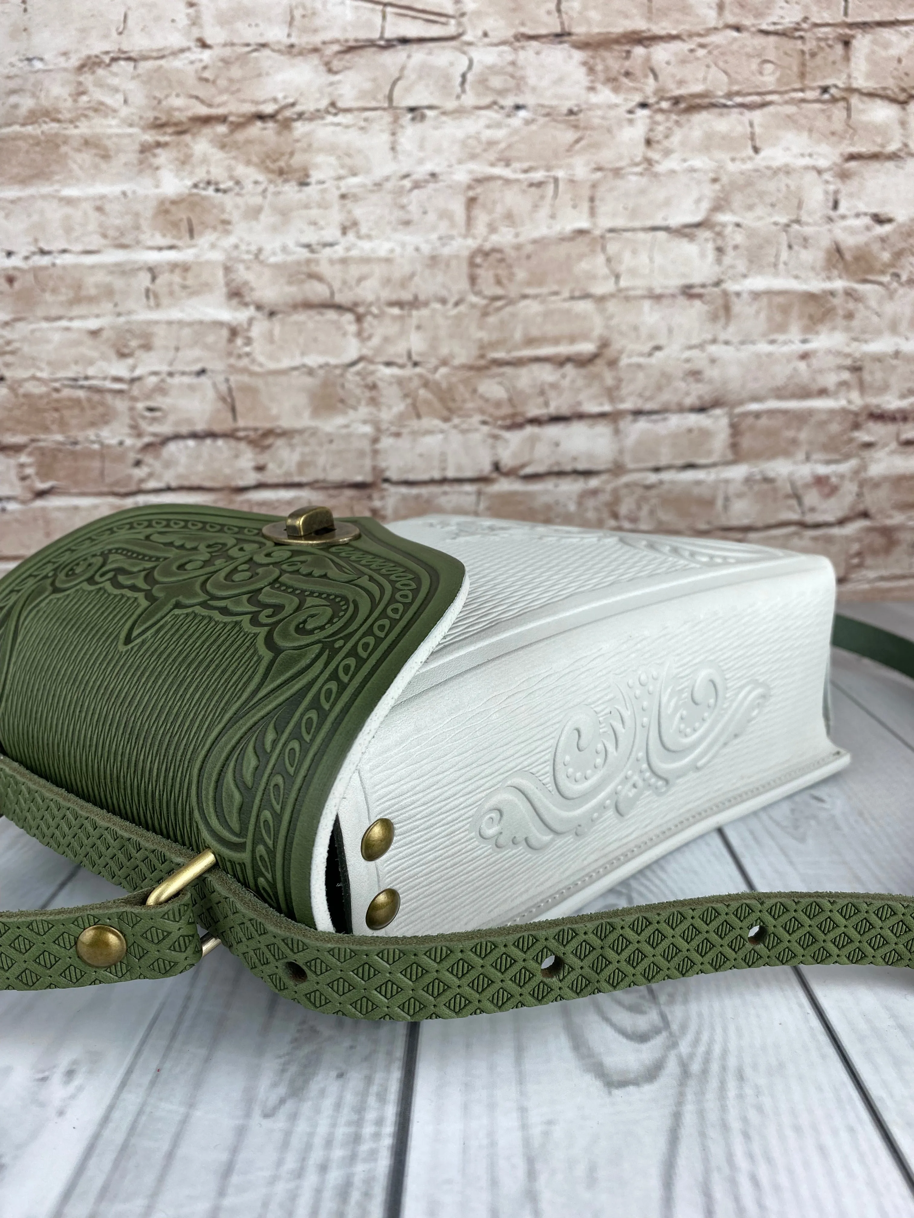 Olive&White Leather Backpack Handmade