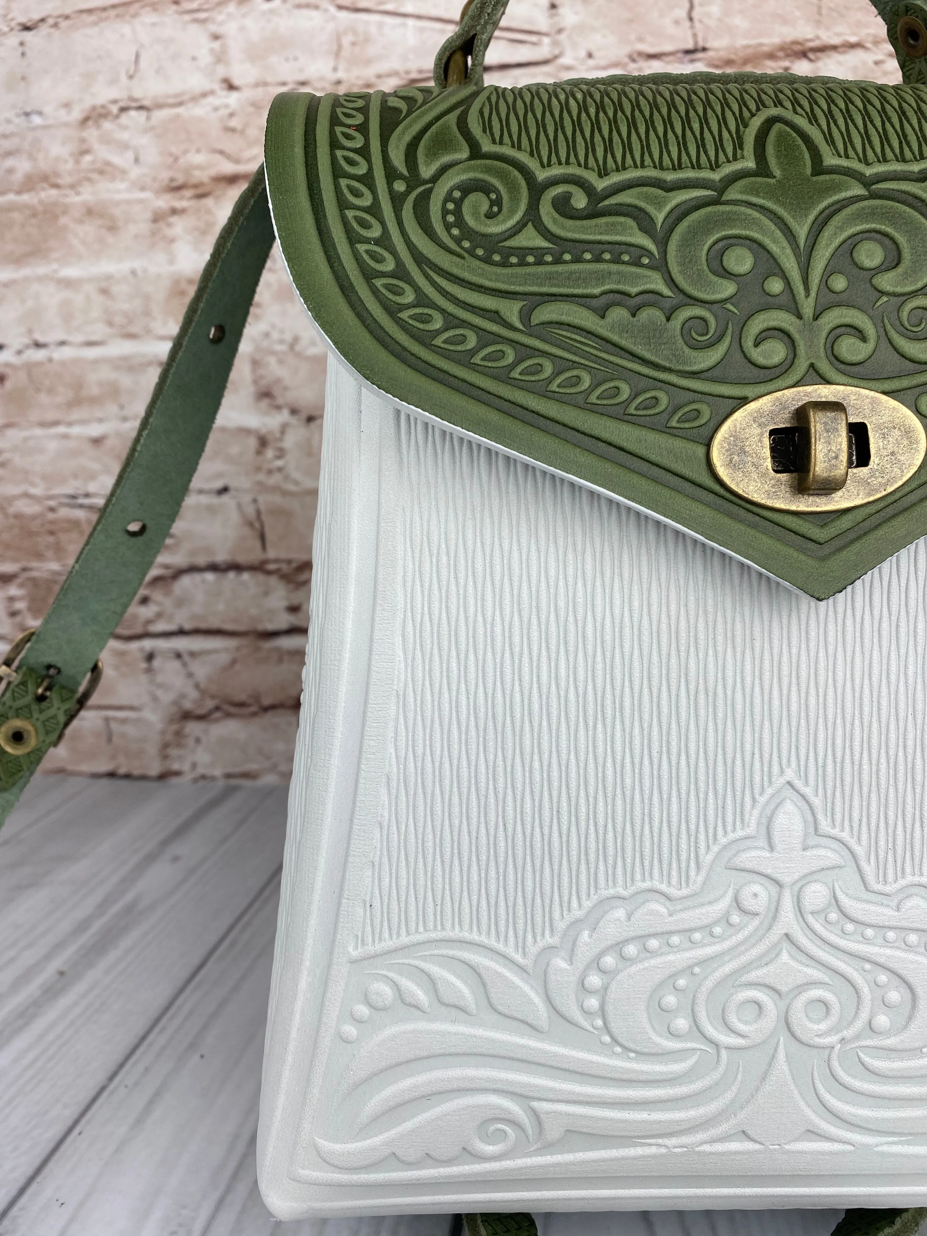 Olive&White Leather Backpack Handmade