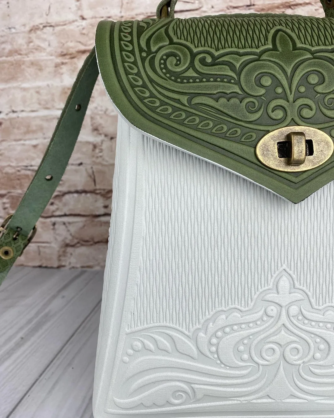 Olive&White Leather Backpack Handmade