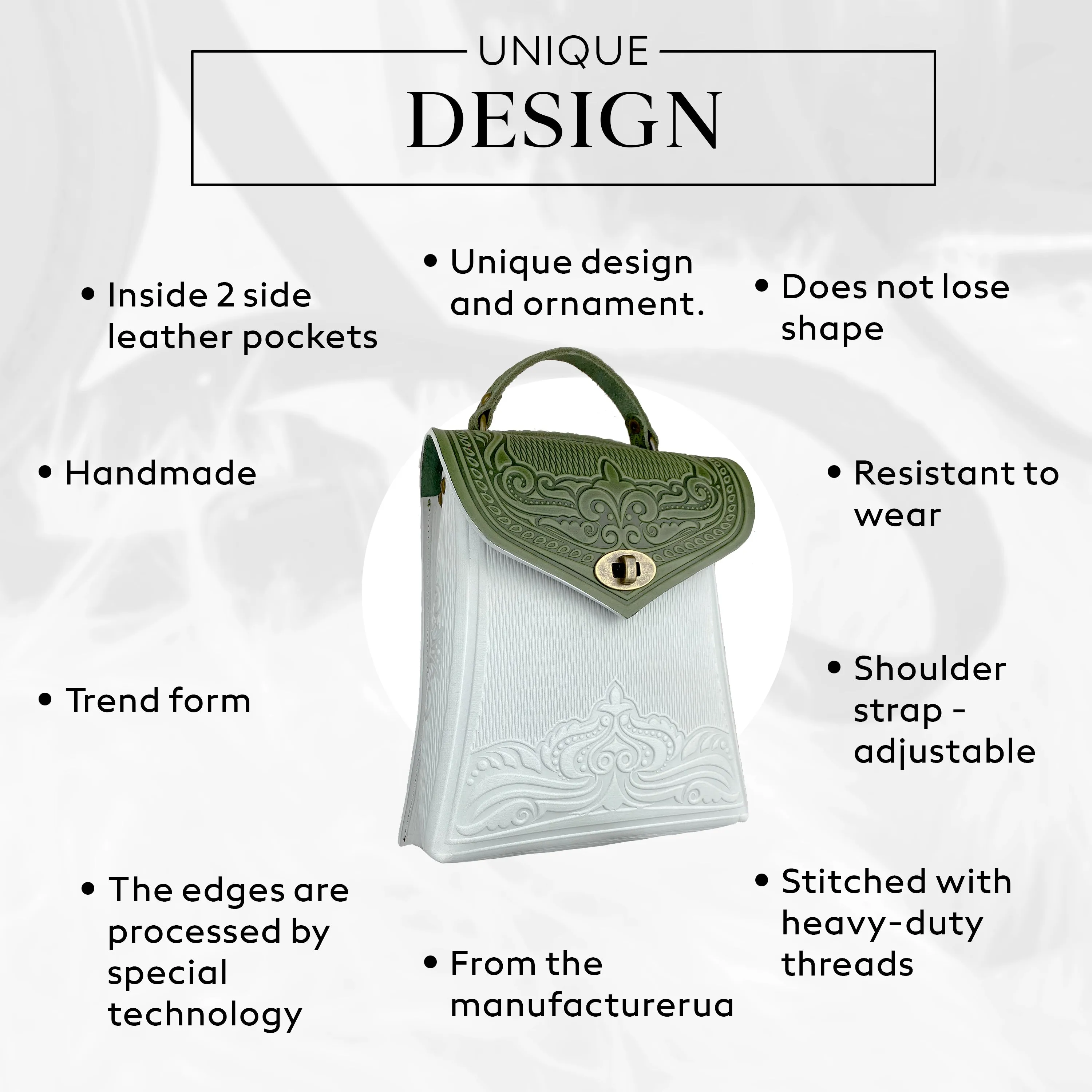 Olive&White Leather Backpack Handmade