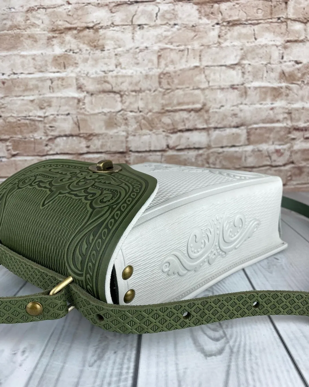 Olive&White Leather Backpack Handmade