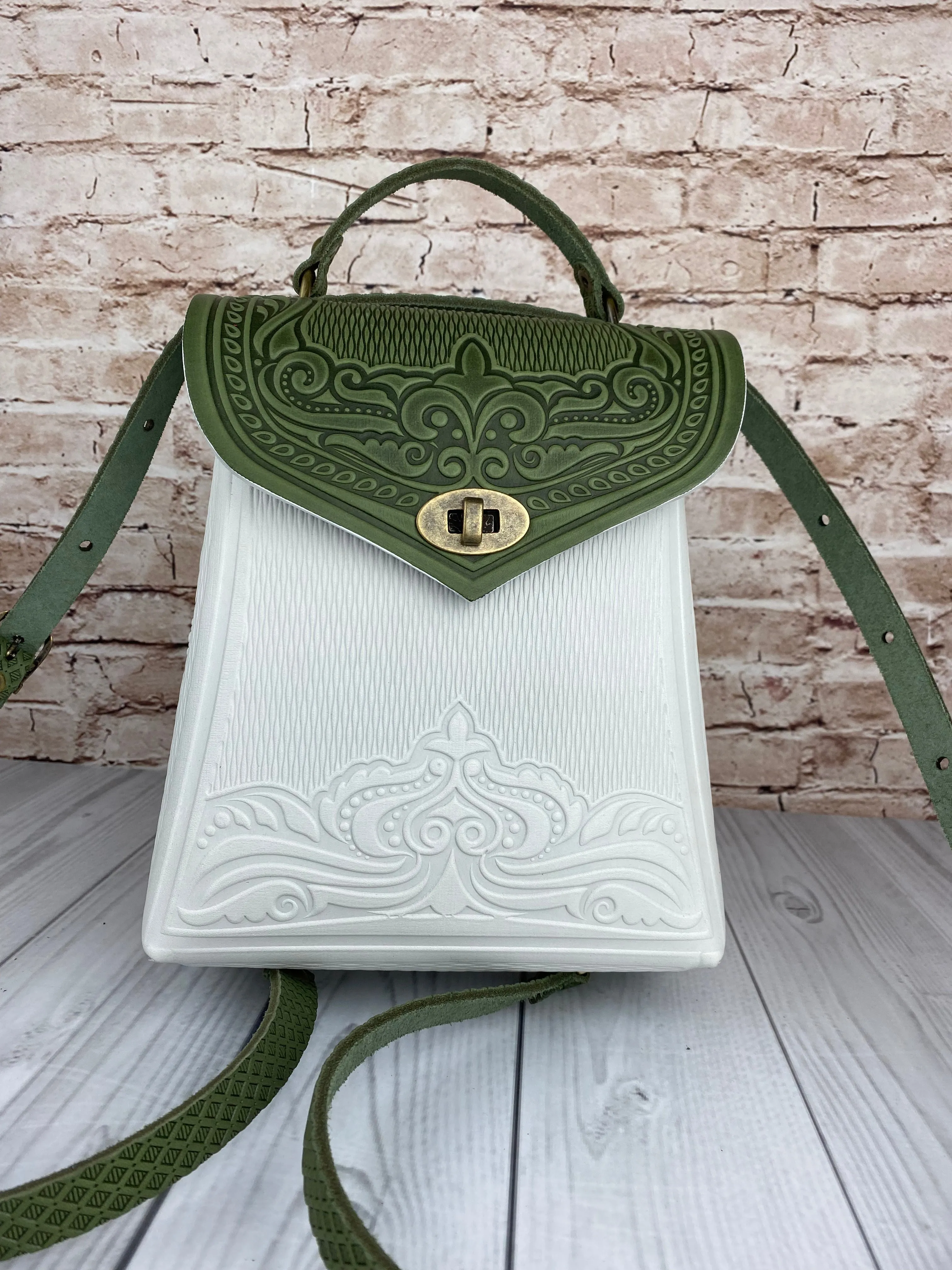 Olive&White Leather Backpack Handmade