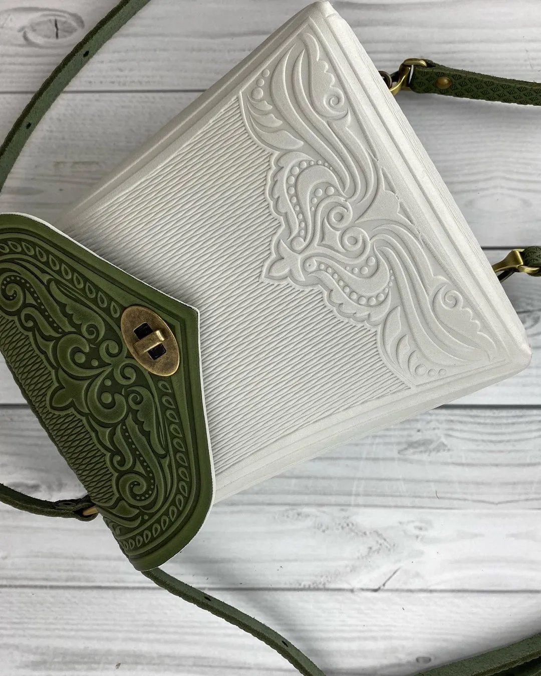 Olive&White Leather Backpack Handmade