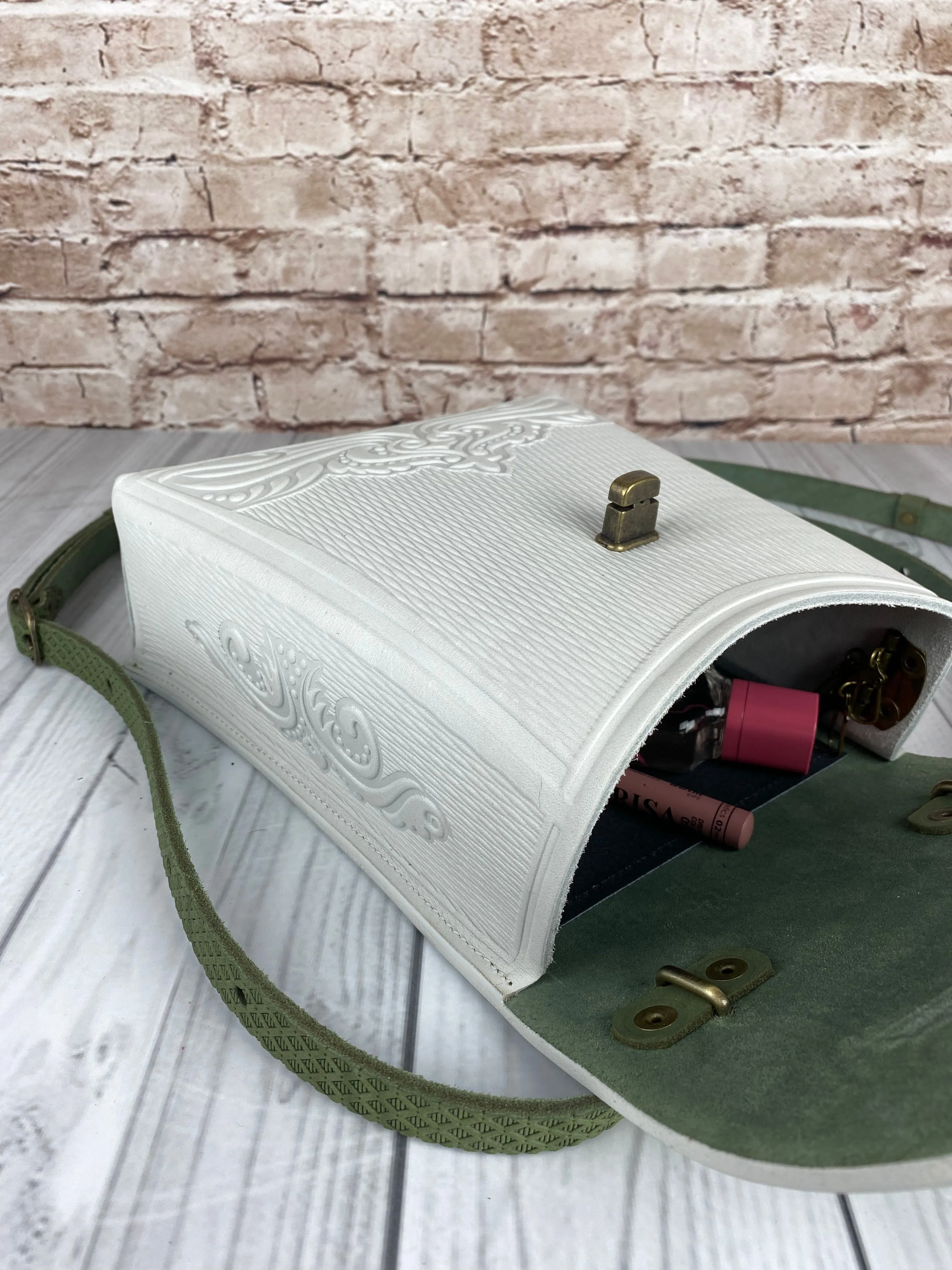Olive&White Leather Backpack Handmade