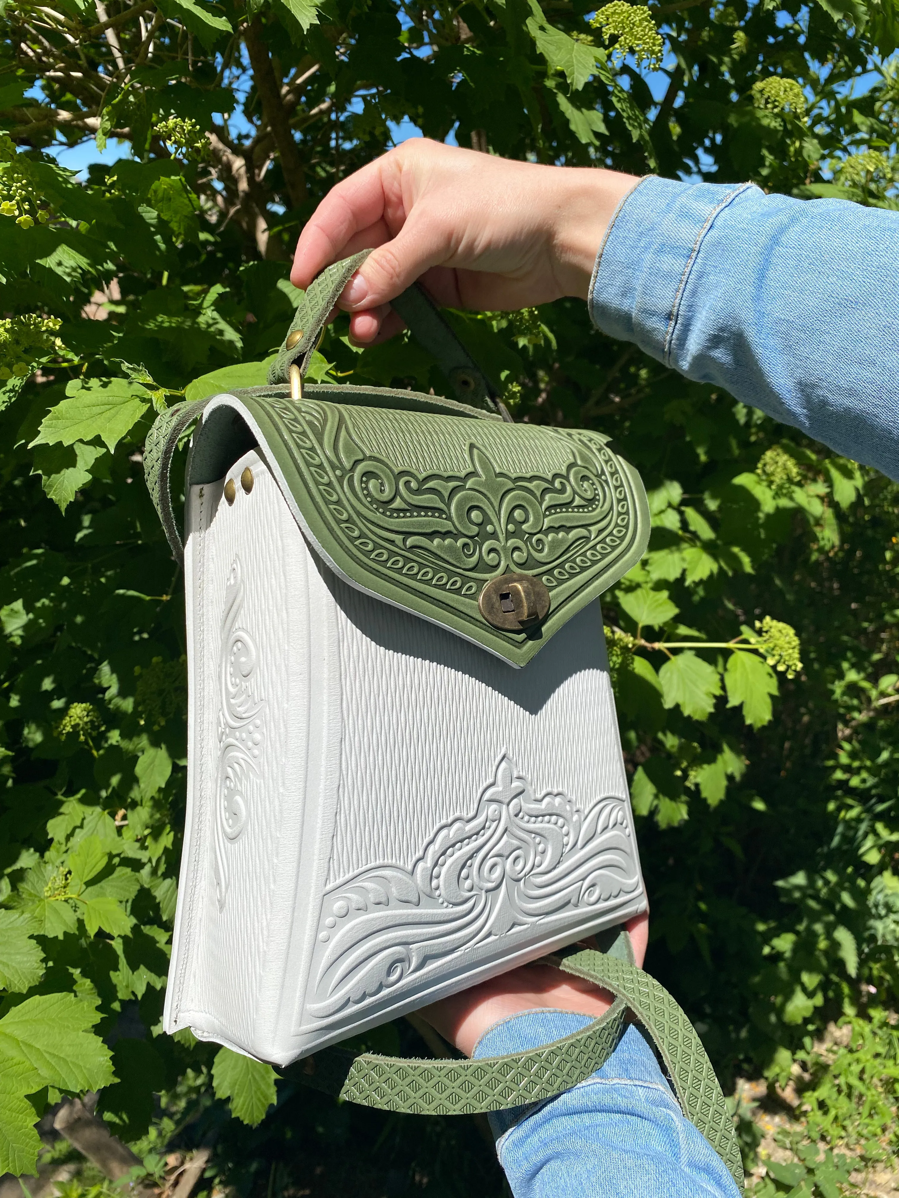 Olive&White Leather Backpack Handmade