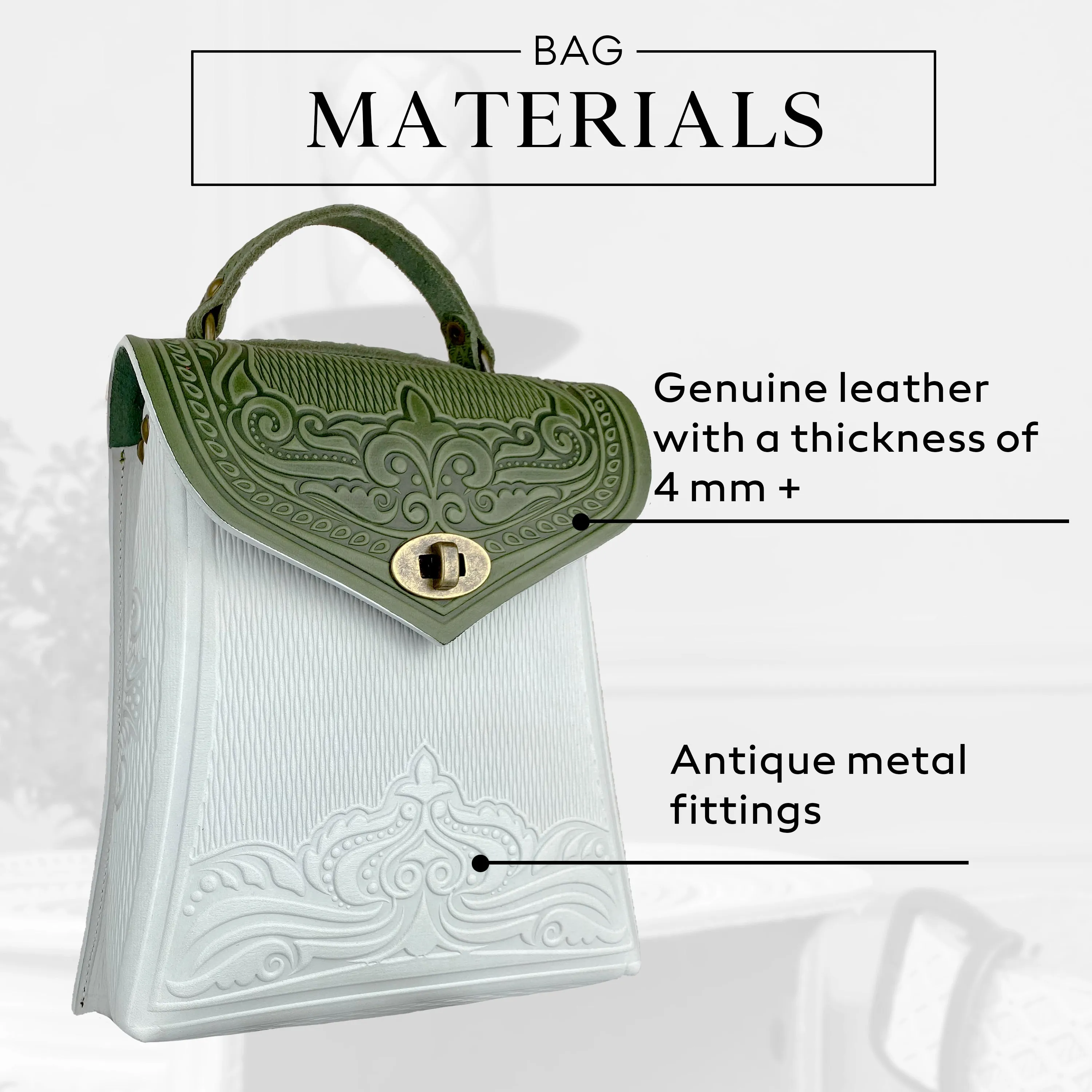 Olive&White Leather Backpack Handmade