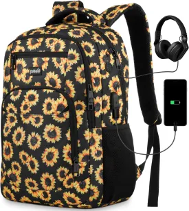 Paude Backpack Sunflower Printing,Cute Backpack Casual Bookbag with USB for High School College Students