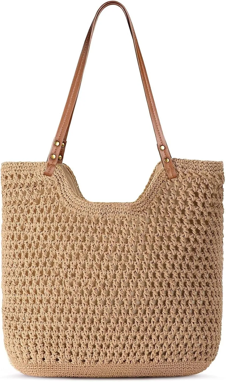 Pleneal Crochet Beach Bags for Women, Summer Beach Tote Bag, Soft Woven Purses Shoulder Bag for Vacation