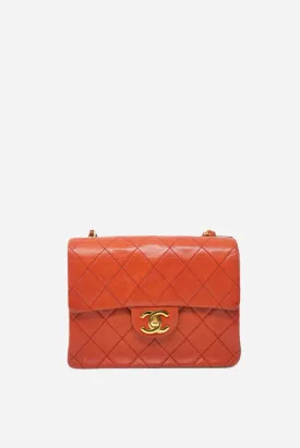 Pre-Owned CHANEL Red Lambskin Mini Square 1986-1988